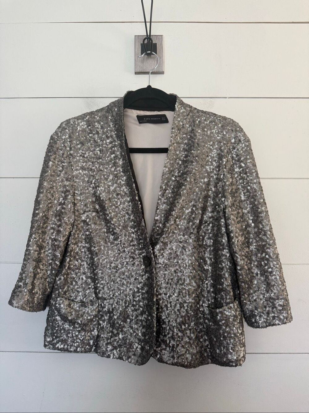 Zara Women’s Medium Sequin Blazer Jacket Sparkly Metallic